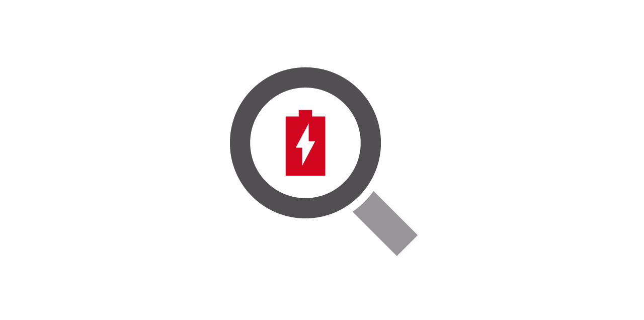 Symbol mit Lupe und Batterie bedeutet Batterieprüfung