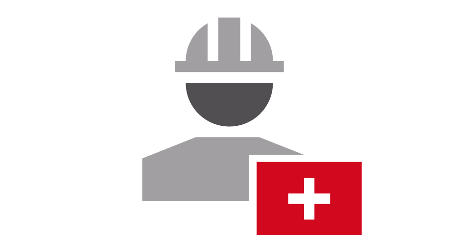 Icon mit einem Mitarbeiter und rotem Erste-Hilfe-Kasten