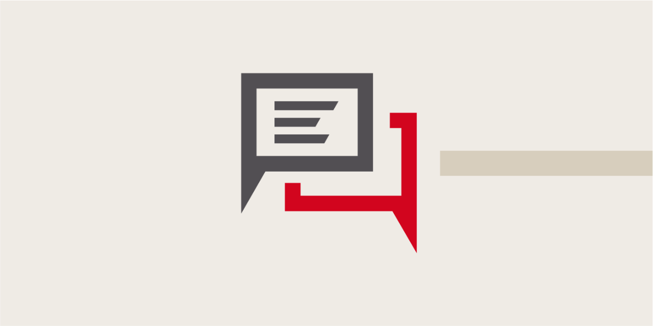 Illustration einer grauen Sprechblase in Form eines Rechtecks. Darunter die Skizze einer weiteren Sprechblase in rot.