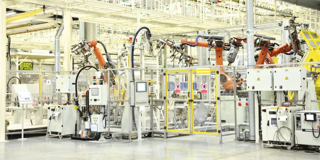 Part of the welding in a large automobile factory Part of the welding in a large new automobile factory