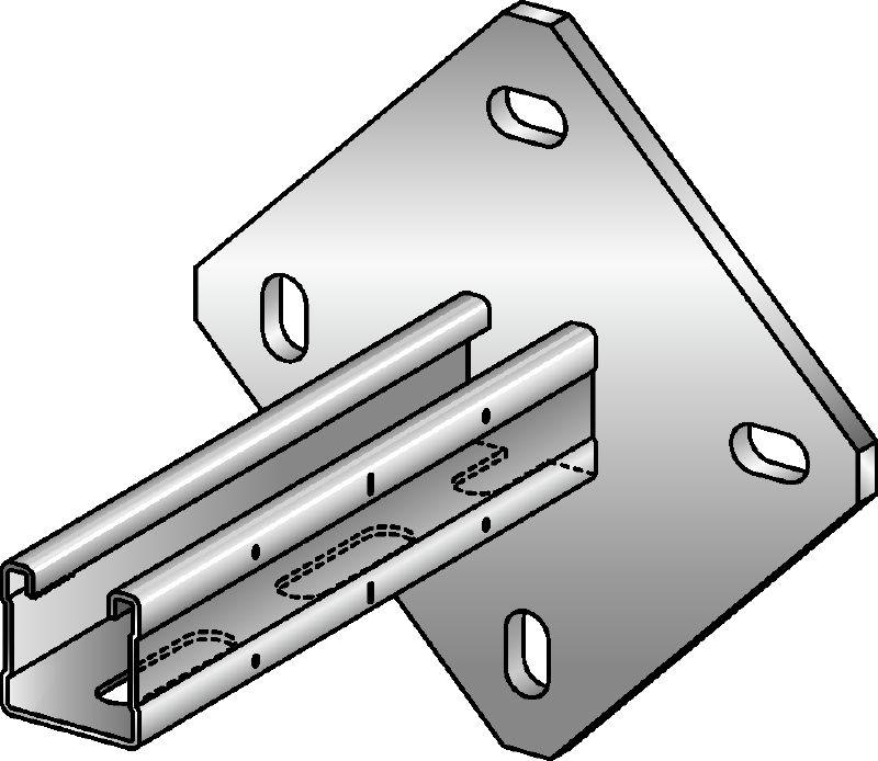 MQK-41/4-F Feuerverzinkte Konsole mit einfacher MQ Profilschiene (41 mm hoch) mit quadratischer Grundplatte für höhere Steifigkeit