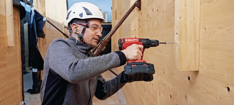 S-WDF-Z Holzbauschraube, Dualkopf mit Vollgewinde Holzschraube mit Vollgewinde und Dualkopf (Innensechskant SW17 und TX40) zur Verwendung mit TX40-Bits und Steckschlüsseleinsätzen zum Heben von vorgefertigten Holzelementen Anwendungen 1