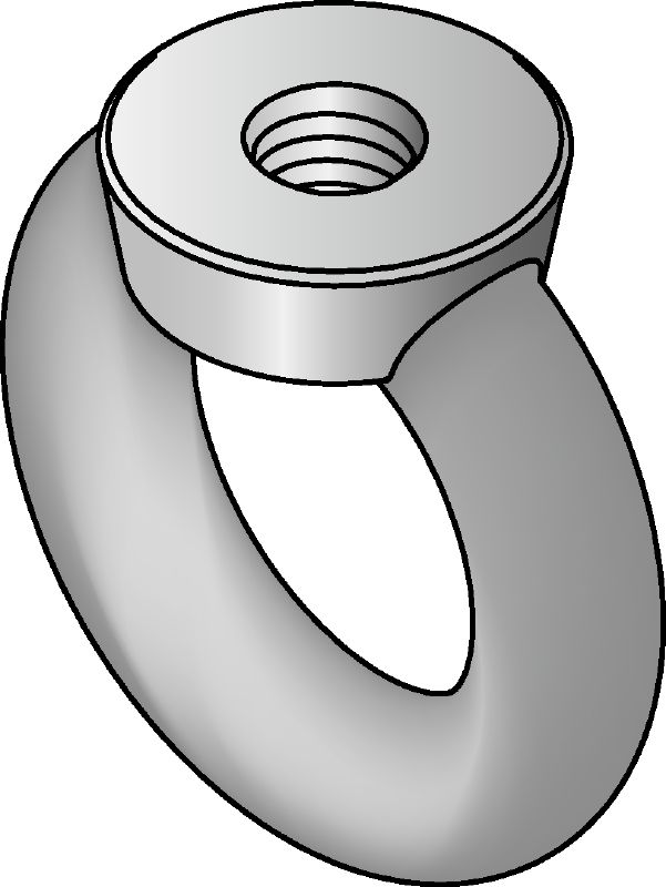 Galvanisch verzinkte Ringmutter DIN 582 Galvanisch verzinkte Ringmutter nach DIN 582 mit Ösen zur Aufnahme eines Hakens