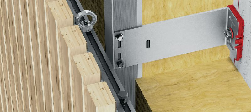 Agraffentragprofil MFT-MTS Aggraffentragprofile erleichtern die Vorfertigung und Montage vertikaler Holzfassadenplatten auf Aluminiumunterkonstruktionen für hinterlüftete Fassaden Anwendungen 1