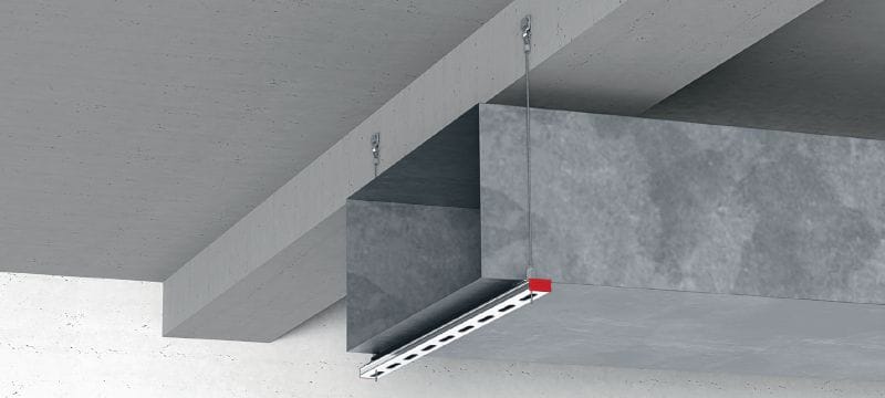 Set MW-LP CL Schienenschloss mit Drahtseil und Schlaufenende Drahtseil mit Schlaufenende und verstellbarem Schienenschloss zum Abhängen von Trapezstreben an geeigneten Gebäudeteilen Anwendungen 1