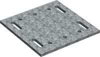 MT-P-GXL S1 OC Zwischenplatte Zwischenplatte für den Schwerlastbereich zur Befestigung von Montageträgerkonstruktionen an Stahlträgern, für den Einsatz in Außenbereichen mit niedriger Schadstoffkonzentration