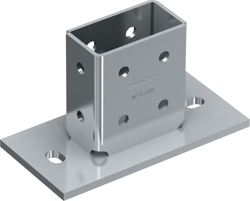 MT-B-O2B Grundplatte für 3D-Lasten Grundplattenverbinder zur Verankerung von Profilschienenkonstruktionen unter 3D-Belastung in Beton oder Stahl