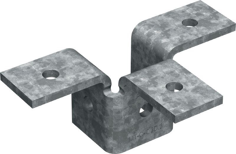 MT-C-T 3D/3 OC Flügelbeschlag Dreiflügeliger Beschlag zur Verbindung von vier Montageschienen innerhalb einer 3D-Konstruktion, für den Einsatz in Außenbereichen mit niedriger Schadstoffkonzentration