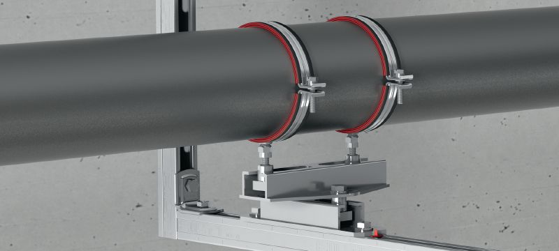 MRG-UK D6 Rollengleiter Galvanisch verzinkter Doppelkreuz-Rollengleiter für schwere Anwendungen in der Heizungs- und Kältetechnik Anwendungen 1